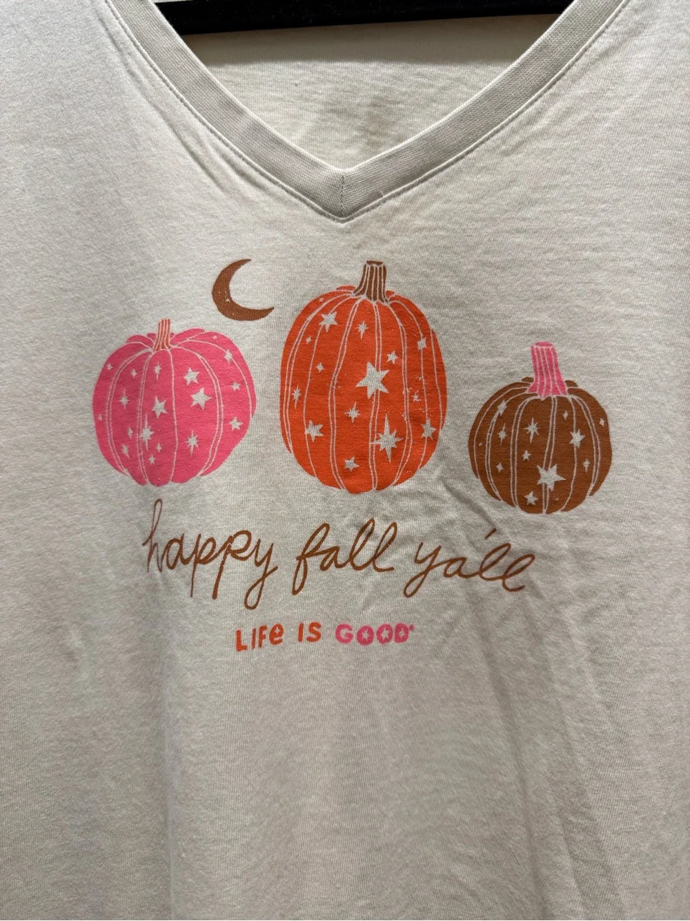 Life is Good Beige Happy Fall Y’All Pumpkin Long Sleeve Crusher Tee XL